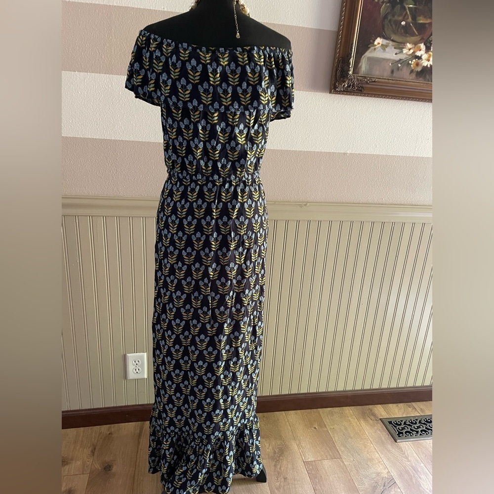 Style & Co. Blue and Gold Maxi Sundress with Flutter Sleeves
